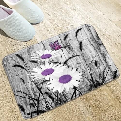 Flower Bathroom Mat White Daisy Rose Butterfly Plum Blossom Door Mats Kitchen Rugs Home Decor Products Non-Slip Flannel Washable