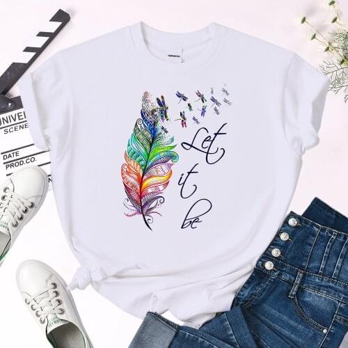 Tshirt For Woman Feather Let It Be Personality Printing Women T-Shirt Fashion Womens T Shirt Harajuku Gothic Woman Clothing