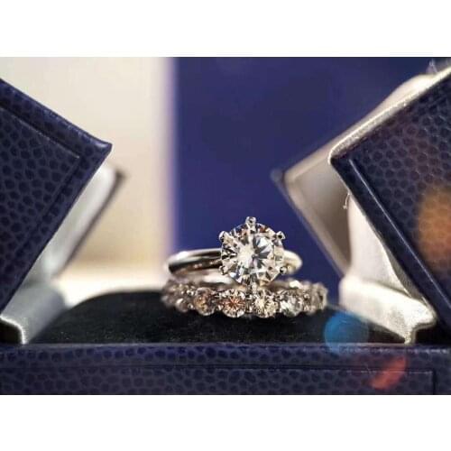 Solitaire 1ct Lab Diamond cz Ring Bridal sets 925 sterling silver Bijou Engagement Wedding band Rings for Women Party Jewelry