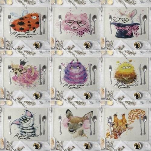 Creative Animal Pattern Kitchen Placemat Dining Table Mats Drink Coasters Western Pad Cotton Linen Cup Mat