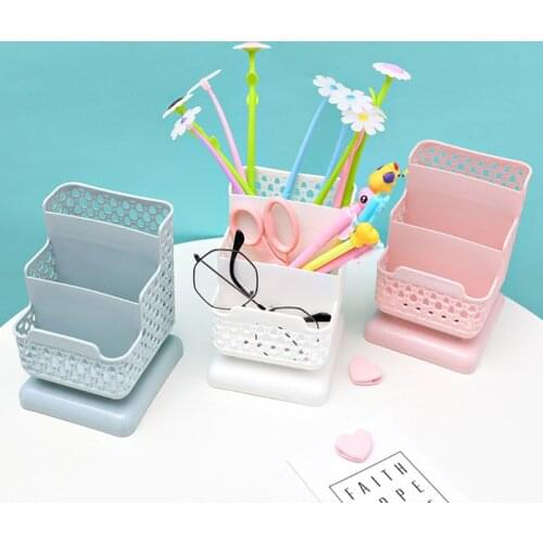Creative Rattan Plastic Pen Holder Multifunctional Hollow Desktop Office Stationery Bucket Pencil Container Case