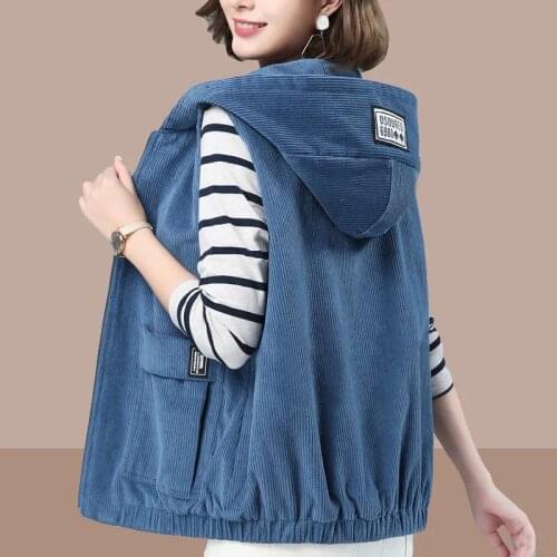 New 2021Women Spring Autumn Corduroy short Vest Coats Female Korean version All-match Loose Jacket Ladies Size Casual coat R1230