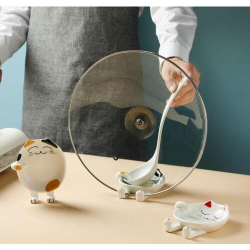 Cute Ceramic Storage Rack Shelf Chopstick Rest Spoon Holder Pan Cover Drainer Dish Drying Rack Pot Lid Holder Kitchen Organizer