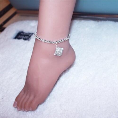 Fashion diamond pendant anklet Rhinestone Tennis Chain Foot Chain Jewelry for Women Summer Beach Anklet Barefoot Chain wholesale