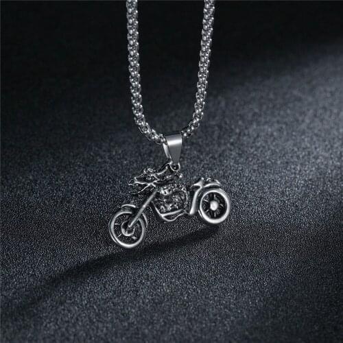 Mans Vintage Gothic Ghost Rider Pendants Stainless Steel Chain Dragon Motorcycle Motor Bike Pendant Necklace Boyfriend Gift