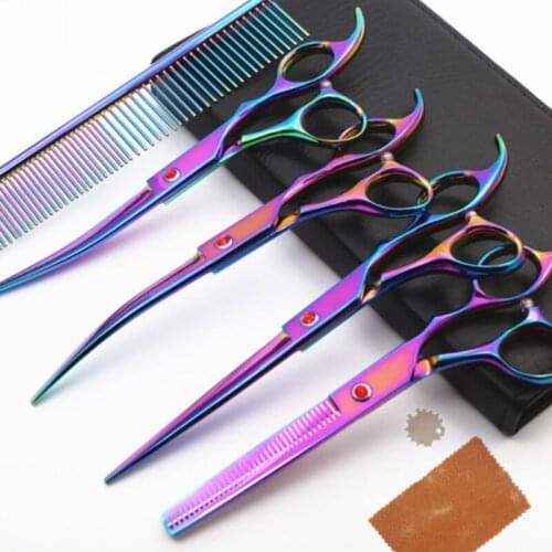 Dog Scissors Set Stainless Steel Grooming Dogs Comb Shear Hair Cutter Straight Thinning Curved Scissors Pet Product