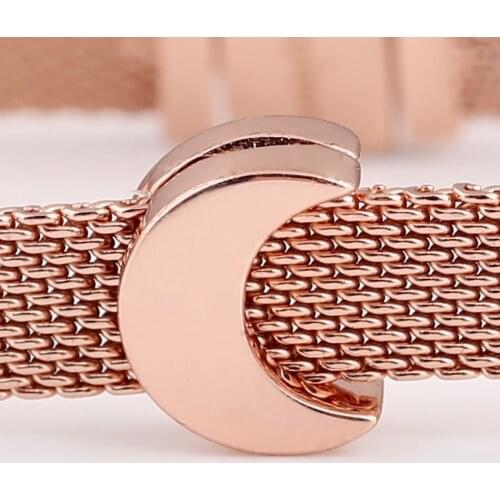 Original Rose Gold Reflexions Moon Clip Stopper Lock Beads Fit 925 Sterling Silver pandora Charm Bracelet Bangle Diy Jewelry