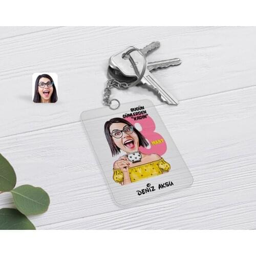 Personalized Custom Women Day Caricature Of Transparent Plexiglass Anahtarlık-2