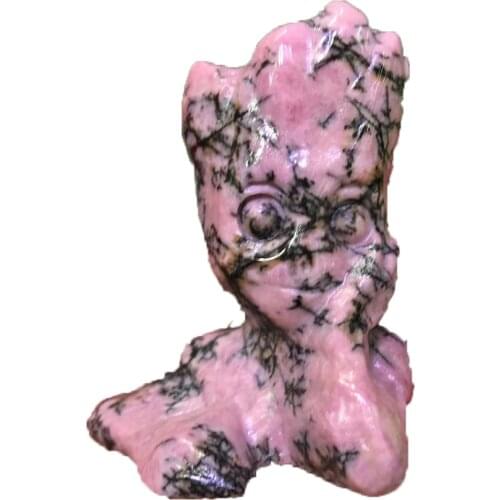 Natural Crystal Rose Stone Carved Person Statue Quartz Mineral Gem Reiki Healing Energy Home Decoration Collction Gift