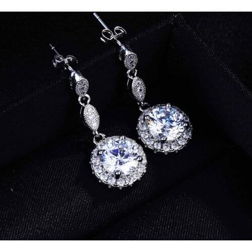 QTT Hot Sale Dangle Earrings Excellent Round Square Bling AAA Zircon Stone Earrings High Quality Jewelry For Women Girl
