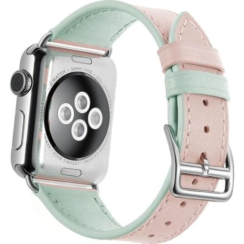 Adjustable Soft Leather Watch Strap For Apple Watch All Series Pink Pin Buckle Watchband Sport Replacement Watch Band 38mm 42mm