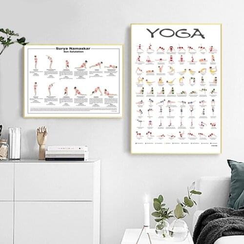 Christmas Canvas Painting Yoga Poster Sequence Sun Prints Hatha Yoga Asanas Wall Art Home Decor Chart Yogis Gift Yoga Gym