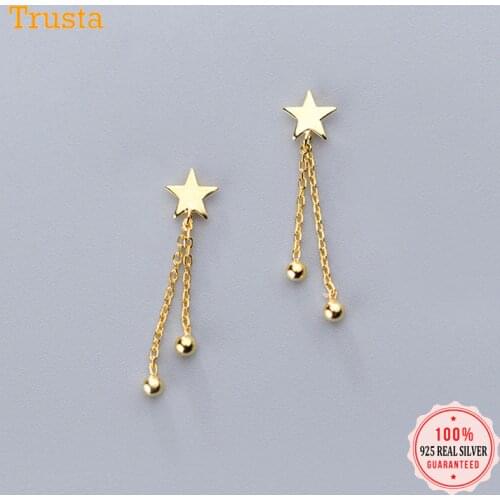Trustdavis 100% 925 Solid Real Sterling Silver Star Links Beads Stud Earrings Gift For Women Girls Kids Lady DA116