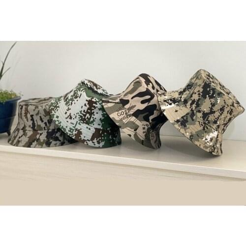 2021 Spring Summer Man`s Pure Cotton Disruptive Pattern Bucket Hat Green Blue 7 Color Optional Outdoors Fishing Hat Wholesale