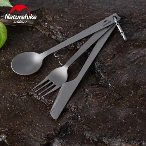 Naturehike Lightweight Titanium Cutlery Knife Fork Spoon Ultralight High Strength 3in1 Camping Cutlery Tableware NH19T012-D