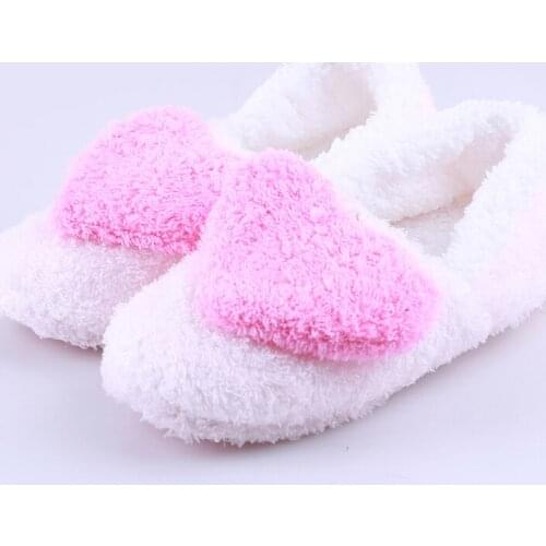 Comfortable Shoes Woman Slipper Big Heart Decor Slippers Warm Soft Sole Womens Short Plush Home Indoor Floor Covered Heel Shoes