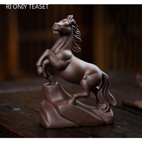 Yixing High-end Handmade Sculpture Purple Clay Tea Pet Chinese Zodiac Horse Statue Ornaments Tea Figurine Tea Set Decoration Art