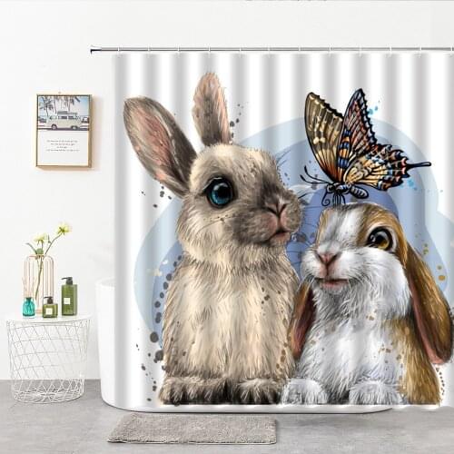 Cartoon Animal Shower Curtain Grey Rabbit Cat Dog Panda Printing Polyester Bath Decoration Curtains Bathroom Screens With Hook