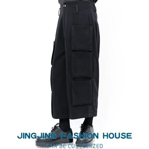 S-6XL!!2021 spring and autumn mens casual trousers wide leg trousers culottes with black loose pockets