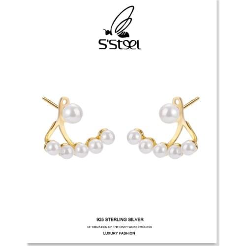 SSTEEL Shell Pearl Stud Earrings For Winter 925 Sterling Silver Womens Earring Personalited Designer Earings Fine Jewellery