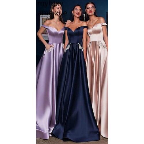 2021 Sexy Cheap Evening Dress Simple Satin A-line Elegant Prom Sweetheart Off The Shoulder Appliques Floor Length Custom Made
