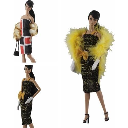 1/6 BJD Doll Clothes Set Elegant Plush Shawl Dress for Barbie Clothes Wedding Birthday Party Costume 11.5" Dollhouse Accessories