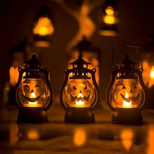 1PC Halloween Vintage Pumpkin Night Light Outdoor Hanging LED Lanterns Lamps Home Party Decor Kids Gift Light with battery