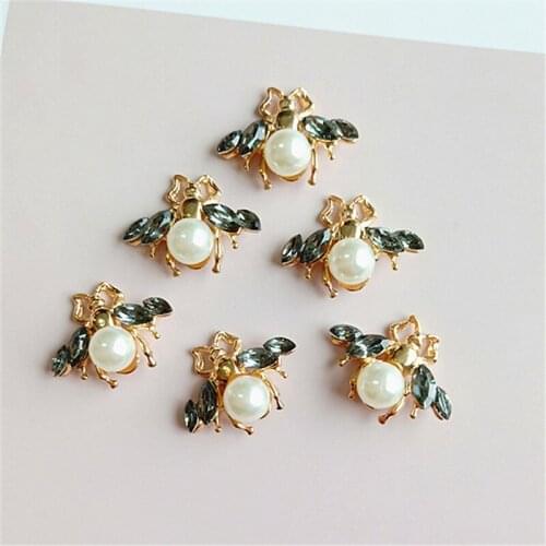 10 PCS 24*18mm Fashion Metal Bees Alloy Accessories Crystal Imitation Pearl Bees For DIY Jewelry Making