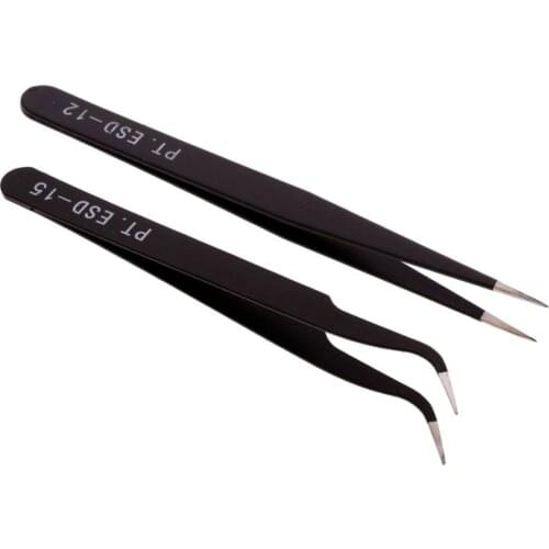 2Pcs/Set Anti-static Curved Stainless Tip Tweezers Forceps Precision Soldering Set Electronic Repair Forceps Tweezers Tool