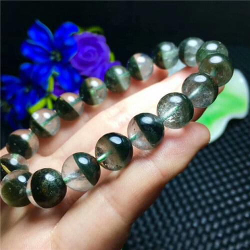FREE SHIPPING Natural Green Phantom Ghost Quartz Crystal Bracelet 12-11mm AAAA