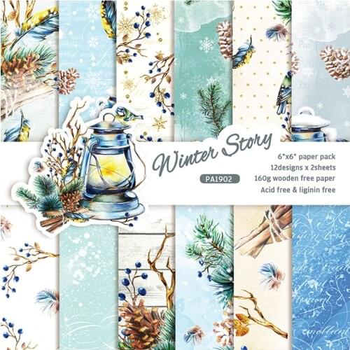 24 sheets 6"X6" Winter patterned paper Pad Scrapbooking paper pack handmade paper craft Background pad Alinacraft