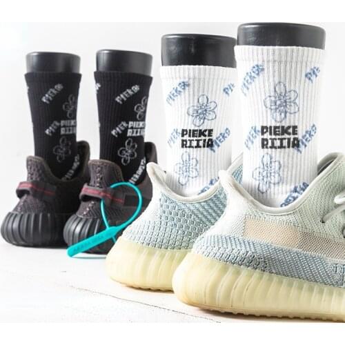 Socks Women Fashion Cartoon Graffiti Flower Tube Socks Cotton HarajukuTrendy Summer Thin Black White Stocking Sports Japanese