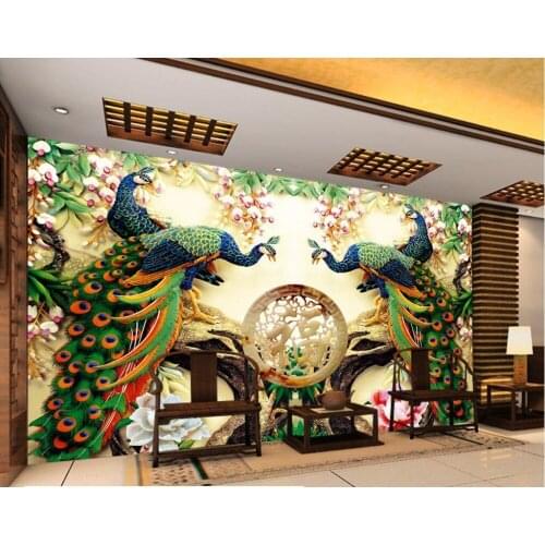 CJSIR Large Painting Home Decor Peacock Green Branches De Pared 3d Wallpaper Hotel Background Modern Mural for Living Room