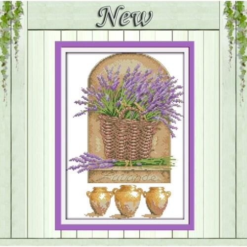 Lavender flowers on the window 11CT patterns printed on fabric 14CT needlework diy dmc cross stitch chinese Sets Embroidery kits
