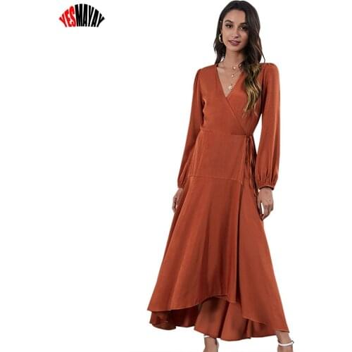 Long Dresses For Women Elegant Party V-neck Autumn Winter Long Sleeve Dress Casual Robe Longue Ladies Maxi A-line Dress 2021
