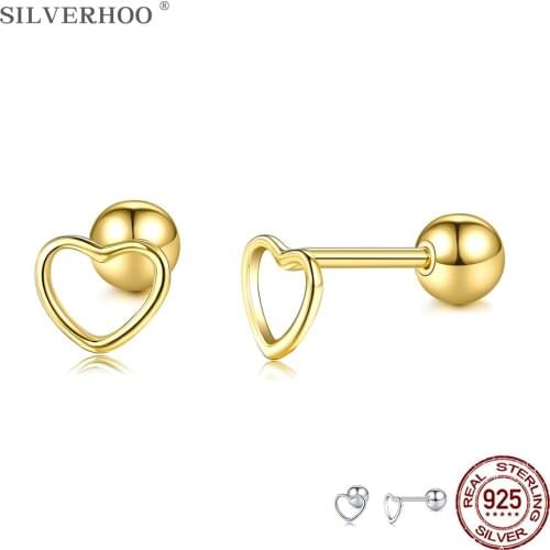 SILVERHOO Classic 925 Sterling Silver Hollow Hearts Stud Earrings For Women Simple Romantic Tiny Earring Fine Silver Jewelry