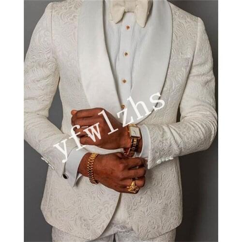 Handsome Embossing Groomsmen Shawl Lapel Groom Tuxedos Mens Wedding Dress Man Blazer Prom Dinner (Jacket+Pants+Tie) A230