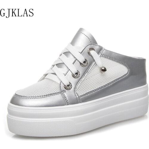 Wedge Sneakers Platforms Size 42 Breathable Mesh White Shoes Woman Slippers Comfy Fashion Slip on Platform Women Shoes Casual