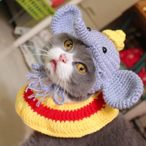 Little elephant pet hat hand made furry costume Cat cute disguise hat Bib collar headdress decorative scarf hat cat accessories