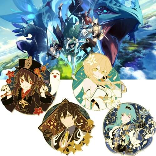 Genshin Impact Lumine Eula Hu Tao Morax Zhong Li Cosplay Costume Metal Badge Pin Alloy Brooch Accessories Props