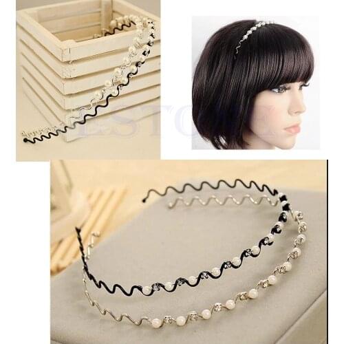 Fashion Pretty Rhinestone and Imitation Pearl Hairpin Wave Hair Band Headband