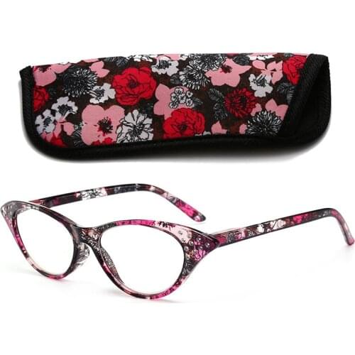 Fashion Cat Eye Reading Glasses Women Crystal Eyeglasses Diopter Ladies Presbyopic Glasses +1.0 1.5 2 2.5 3 3.5 4 with Bag
