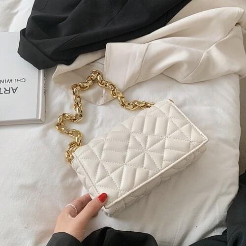 Fashion Solid Color Soft Leather Shoulder Bags for Women 2021 Designer Thick Chain Womens Handbags Luxury Small Square Bag