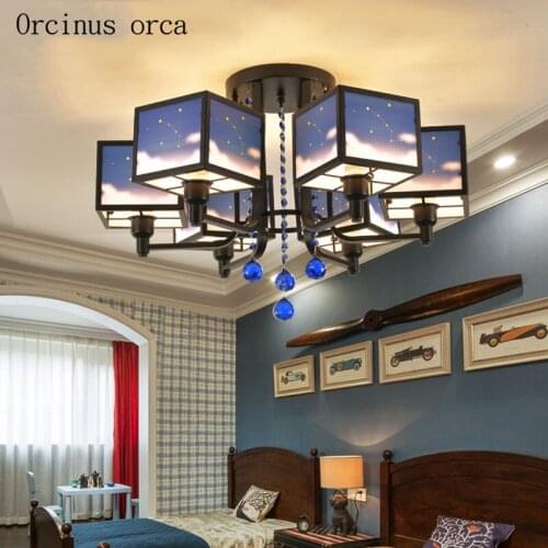 Cartoon creative night sky star ceiling lamp boy bedroom child room light new Chinese personality LED iron ceiling lamp