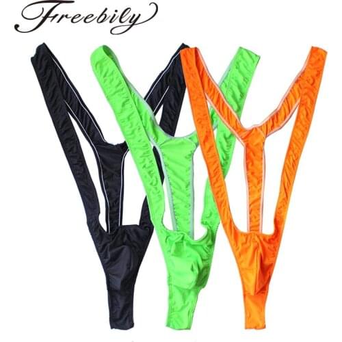 2018 Hot Men Lingerie Bright Fluoro Sexy Men Mankini Thong Stretch Open Deep V-Neck Borat Men Beach Swimwear Swimsuit