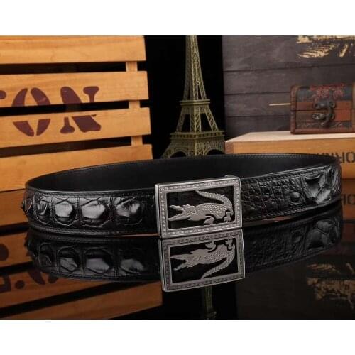 Hot Best quality 100% real genuine crocodile back skin men belt crocodile skin men fashion belt with gold metal buckle head