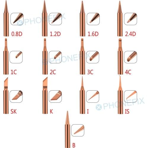 Pure Copper Soldering Iron Tip 900M-T-1C /2C /3C /4C Welding Head Set For 936 909D 852D+ 952D Solder Station Tools Iron Tips