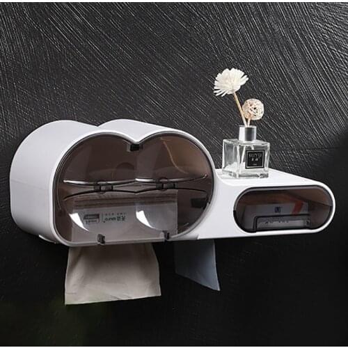 Wall-Mounted Tissue Box Creative Roll Paper Semi-Automatic Opening Closing Storage Box Transparent Window Bathroom Accessories