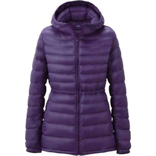 New Chic Winter Women Midi-Long Down Coat Slim Plus Size Hooded White Duck Down Jacket Light Down Jacket Female Outerwear WZ153