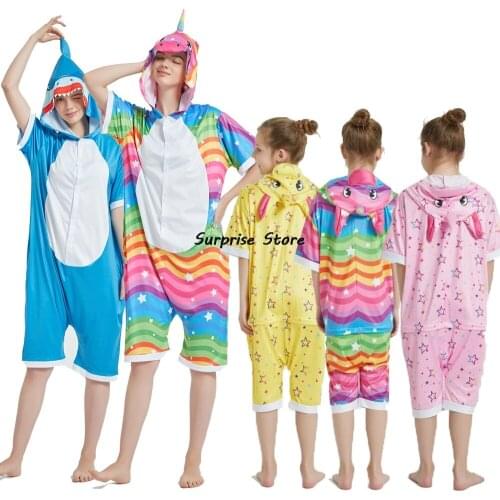 Rainbow Unicorn Kigurumi Mother and Kids Family Matching Clothing Match Pajamas Family Look Panda Kigurumi Kugurumi Animals